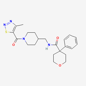 N-{[1-(4-methyl-1,2,3-thiadiazole-5-carbonyl)piperidin-4-yl]methyl}-4-phenyloxane-4-carboxamide