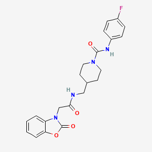 molecular formula C22H23FN4O4 B6587991 N-(4-fluorophenyl)-4-{[2-(2-oxo-2,3-dihydro-1,3-benzoxazol-3-yl)acetamido]methyl}piperidine-1-carboxamide CAS No. 1235043-19-2