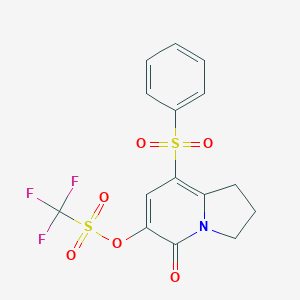 molecular formula C15H12F3NO6S2 B065891 8-Benzenesulfonyl-5-oxo-1,2,3,5-tetrahydroindolizin-6-yl trifluoromethanesulfonate CAS No. 185198-44-1