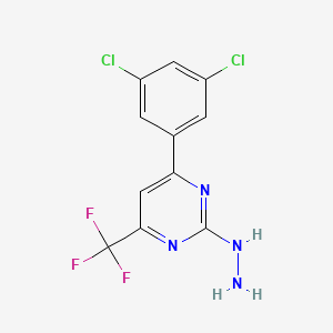 molecular formula C11H7Cl2F3N4 B6592091 6-(3,5-Dichlorophenyl)-2-hydrazino-4-(trifluoromethyl)pyrimidine CAS No. 1820704-60-6