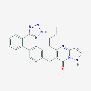 molecular formula C24H23N7O B065949 5-Butyl-6-((2'-(1H-tetrazol-5-yl)(1,1'-biphenyl)-4-yl)methyl)pyrazolo(1,5-a)pyrimidin-7-ol CAS No. 167375-24-8
