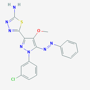 molecular formula C18H14ClN7OS B065962 5-(1-(3-Chlorophenyl)-4-methoxy-5-(phenylazo)-1H-pyrazol-3-yl)-1,3,4-thiadiazol-2-amine CAS No. 172701-59-6