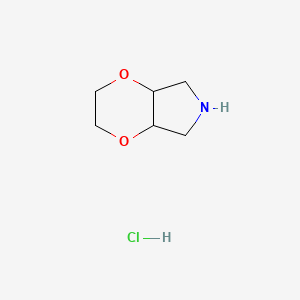 molecular formula C6H12ClNO2 B6600766 hexahydro-2H-[1,4]dioxino[2,3-c]pyrrole hydrochloride, Mixture of diastereomers CAS No. 2219378-84-2