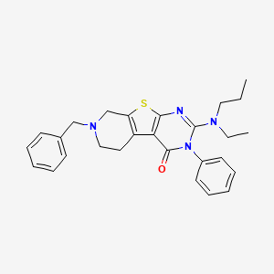 molecular formula C27H30N4OS B6602100 11-benzyl-5-[ethyl(propyl)amino]-4-phenyl-8-thia-4,6,11-triazatricyclo[7.4.0.0,2,7]trideca-1(9),2(7),5-trien-3-one CAS No. 2126177-09-9