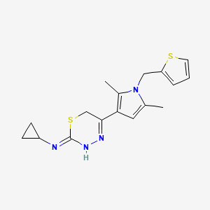 molecular formula C17H20N4S2 B6602663 N-cyclopropyl-5-{2,5-dimethyl-1-[(thiophen-2-yl)methyl]-1H-pyrrol-3-yl}-6H-1,3,4-thiadiazin-2-amine CAS No. 924122-31-6