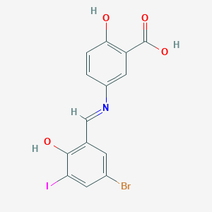 5-{[(5-bromo-2-hydroxy-3-iodophenyl)methylidene]amino}-2-hydroxybenzoic acid