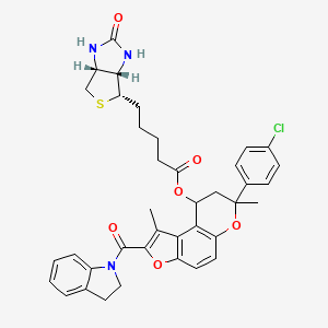 11-(4-chlorophenyl)-4-(2,3-dihydro-1H-indole-1-carbonyl)-3,11-dimethyl-5,10-dioxatricyclo[7.4.0.0,2,6]trideca-1,3,6,8-tetraen-13-yl 5-[(3aS,4S,6aR)-2-oxo-hexahydro-1H-thieno[3,4-d]imidazol-4-yl]pentanoate