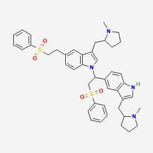 molecular formula C44H50N4O4S2 B6604793 1-[2-(benzenesulfonyl)-1-{3-[(1-methylpyrrolidin-2-yl)methyl]-1H-indol-5-yl}ethyl]-5-[2-(benzenesulfonyl)ethyl]-3-[(1-methylpyrrolidin-2-yl)methyl]-1H-indole CAS No. 2138272-25-8