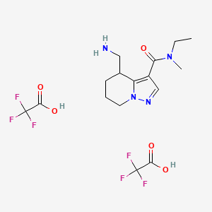 molecular formula C16H22F6N4O5 B6605548 4-(aminomethyl)-N-ethyl-N-methyl-4H,5H,6H,7H-pyrazolo[1,5-a]pyridine-3-carboxamide, bis(trifluoroacetic acid) CAS No. 2241142-08-3