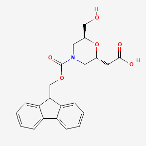 molecular formula C22H23NO6 B6605838 rac-2-[(2R,6S)-4-{[(9H-fluoren-9-yl)methoxy]carbonyl}-6-(hydroxymethyl)morpholin-2-yl]acetic acid, trans CAS No. 2137786-45-7