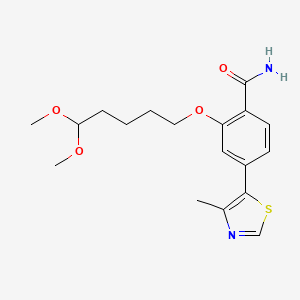 molecular formula C18H24N2O4S B6606048 2-[(5,5-dimethoxypentyl)oxy]-4-(4-methyl-1,3-thiazol-5-yl)benzamide CAS No. 2416231-01-9