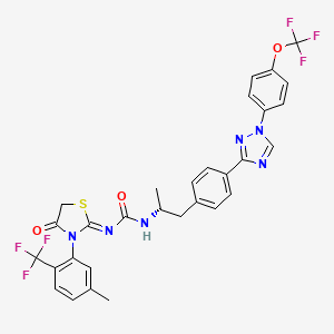 molecular formula C30H24F6N6O3S B6606053 3-[(2Z)-3-[5-methyl-2-(trifluoromethyl)phenyl]-4-oxo-1,3-thiazolidin-2-ylidene]-1-[(2R)-1-(4-{1-[4-(trifluoromethoxy)phenyl]-1H-1,2,4-triazol-3-yl}phenyl)propan-2-yl]urea CAS No. 2583751-87-3