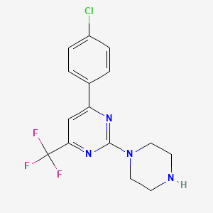 molecular formula C15H14ClF3N4 B6611577 4-(4-chlorophenyl)-2-(piperazin-1-yl)-6-(trifluoromethyl)pyrimidine CAS No. 862781-29-1