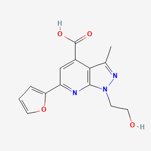 molecular formula C14H13N3O4 B6611709 6-(2-Furanyl)-1-(2-hydroxyethyl)-3-methyl-1H-pyrazolo[3,4-b]pyridine-4-carboxylic acid CAS No. 954578-00-8