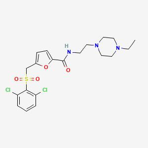 5-[(2,6-dichlorobenzenesulfonyl)methyl]-N-[2-(4-ethylpiperazin-1-yl)ethyl]furan-2-carboxamide