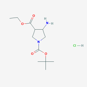 molecular formula C12H23ClN2O4 B6614461 1-叔丁基 3-乙基 4-氨基吡咯烷-1,3-二羧酸盐盐酸盐 CAS No. 2089316-56-1