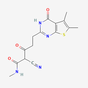 2-cyano-5-(5,6-dimethyl-4-oxo-3H-thieno[2,3-d]pyrimidin-2-yl)-N-methyl-3-oxopentanamide