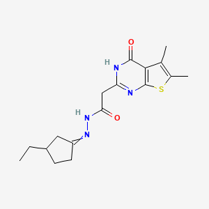 2-(5,6-dimethyl-4-oxo-3H-thieno[2,3-d]pyrimidin-2-yl)-N-[(3-ethylcyclopentylidene)amino]acetamide