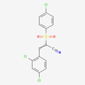 molecular formula C15H8Cl3NO2S B6620007 2-(4-Chlorophenyl)sulfonyl-3-(2,4-dichlorophenyl)prop-2-enenitrile 