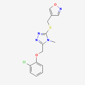 molecular formula C14H13ClN4O2S B6620572 4-[[5-[(2-Chlorophenoxy)methyl]-4-methyl-1,2,4-triazol-3-yl]sulfanylmethyl]-1,2-oxazole 