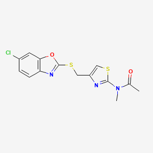 molecular formula C14H12ClN3O2S2 B6620578 N-[4-[(6-chloro-1,3-benzoxazol-2-yl)sulfanylmethyl]-1,3-thiazol-2-yl]-N-methylacetamide 