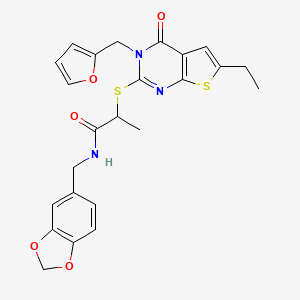 N-(1,3-benzodioxol-5-ylmethyl)-2-[6-ethyl-3-(furan-2-ylmethyl)-4-oxothieno[2,3-d]pyrimidin-2-yl]sulfanylpropanamide