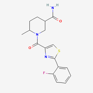 molecular formula C17H18FN3O2S B6620773 1-[2-(2-Fluorophenyl)-1,3-thiazole-4-carbonyl]-6-methylpiperidine-3-carboxamide 