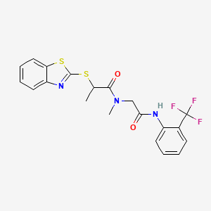 molecular formula C20H18F3N3O2S2 B6620787 2-(1,3-benzothiazol-2-ylsulfanyl)-N-methyl-N-[2-oxo-2-[2-(trifluoromethyl)anilino]ethyl]propanamide 