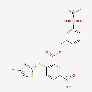 molecular formula C20H19N3O6S3 B6620806 [3-(Dimethylsulfamoyl)phenyl]methyl 2-[(4-methyl-1,3-thiazol-2-yl)sulfanyl]-5-nitrobenzoate 