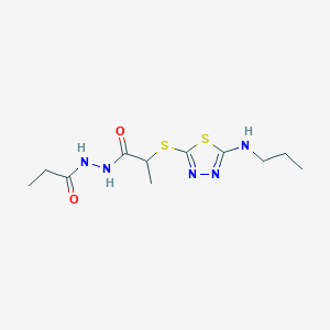 molecular formula C11H19N5O2S2 B6620937 N'-propanoyl-2-[[5-(propylamino)-1,3,4-thiadiazol-2-yl]sulfanyl]propanehydrazide 