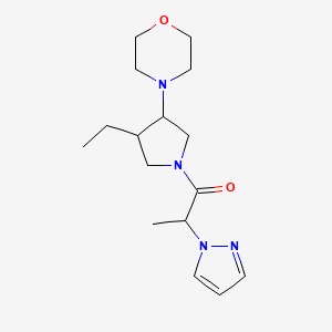 molecular formula C16H26N4O2 B6621093 1-(3-Ethyl-4-morpholin-4-ylpyrrolidin-1-yl)-2-pyrazol-1-ylpropan-1-one 