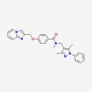 molecular formula C28H27N5O2 B6621175 N-[(3,5-dimethyl-1-phenylpyrazol-4-yl)methyl]-4-(imidazo[1,2-a]pyridin-2-ylmethoxy)-N-methylbenzamide 