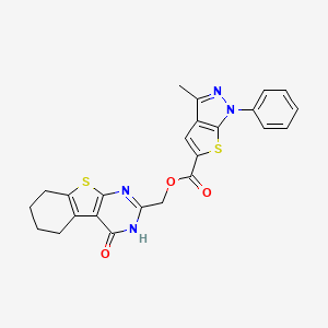 molecular formula C24H20N4O3S2 B6621369 (4-oxo-5,6,7,8-tetrahydro-3H-[1]benzothiolo[2,3-d]pyrimidin-2-yl)methyl 3-methyl-1-phenylthieno[2,3-c]pyrazole-5-carboxylate 