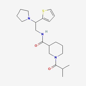 molecular formula C20H31N3O2S B6621400 1-(2-methylpropanoyl)-N-(2-pyrrolidin-1-yl-2-thiophen-2-ylethyl)piperidine-3-carboxamide 