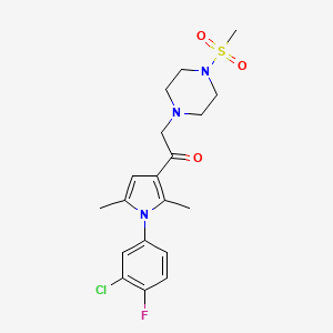 molecular formula C19H23ClFN3O3S B6621548 1-[1-(3-Chloro-4-fluorophenyl)-2,5-dimethylpyrrol-3-yl]-2-(4-methylsulfonylpiperazin-1-yl)ethanone 