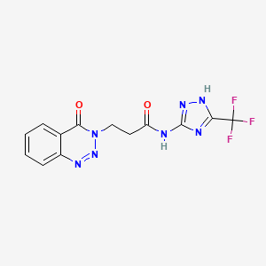 molecular formula C13H10F3N7O2 B6621557 3-(4-oxo-1,2,3-benzotriazin-3-yl)-N-[5-(trifluoromethyl)-1H-1,2,4-triazol-3-yl]propanamide 