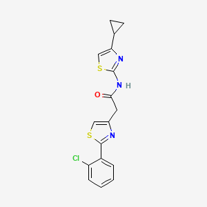 molecular formula C17H14ClN3OS2 B6621563 2-[2-(2-chlorophenyl)-1,3-thiazol-4-yl]-N-(4-cyclopropyl-1,3-thiazol-2-yl)acetamide 