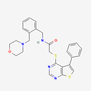 molecular formula C26H26N4O2S2 B6621669 N-[[2-(morpholin-4-ylmethyl)phenyl]methyl]-2-(5-phenylthieno[2,3-d]pyrimidin-4-yl)sulfanylacetamide 