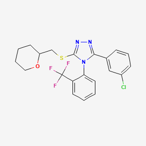 molecular formula C21H19ClF3N3OS B6621689 3-(3-Chlorophenyl)-5-(oxan-2-ylmethylsulfanyl)-4-[2-(trifluoromethyl)phenyl]-1,2,4-triazole 