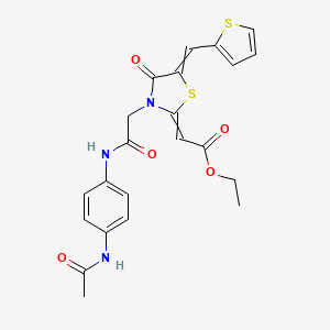 Ethyl 2-[3-[2-(4-acetamidoanilino)-2-oxoethyl]-4-oxo-5-(thiophen-2-ylmethylidene)-1,3-thiazolidin-2-ylidene]acetate