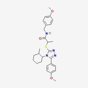 N-[(4-methoxyphenyl)methyl]-2-[[5-(4-methoxyphenyl)-4-(2-methylcyclohexyl)-1,2,4-triazol-3-yl]sulfanyl]propanamide