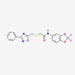 molecular formula C18H13F2N3O4S B6621838 N-(2,2-difluoro-1,3-benzodioxol-5-yl)-2-[(3-phenyl-1,2,4-oxadiazol-5-yl)methylsulfanyl]acetamide 