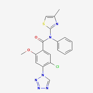 molecular formula C19H15ClN6O2S B6621919 5-chloro-2-methoxy-N-(4-methyl-1,3-thiazol-2-yl)-N-phenyl-4-(tetrazol-1-yl)benzamide 