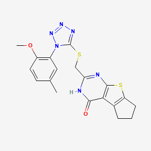 10-[[1-(2-Methoxy-5-methylphenyl)tetrazol-5-yl]sulfanylmethyl]-7-thia-9,11-diazatricyclo[6.4.0.02,6]dodeca-1(8),2(6),9-trien-12-one