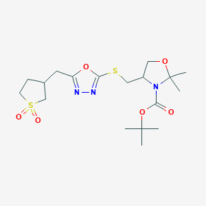 molecular formula C18H29N3O6S2 B6621956 Tert-butyl 4-[[5-[(1,1-dioxothiolan-3-yl)methyl]-1,3,4-oxadiazol-2-yl]sulfanylmethyl]-2,2-dimethyl-1,3-oxazolidine-3-carboxylate 