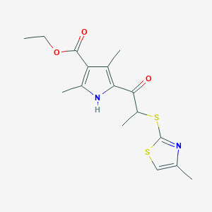 ethyl 2,4-dimethyl-5-[2-[(4-methyl-1,3-thiazol-2-yl)sulfanyl]propanoyl]-1H-pyrrole-3-carboxylate