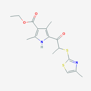 molecular formula C16H20N2O3S2 B6622121 ethyl 2,4-dimethyl-5-[2-[(4-methyl-1,3-thiazol-2-yl)sulfanyl]propanoyl]-1H-pyrrole-3-carboxylate 