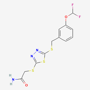 molecular formula C12H11F2N3O2S3 B6622122 2-[[5-[[3-(Difluoromethoxy)phenyl]methylsulfanyl]-1,3,4-thiadiazol-2-yl]sulfanyl]acetamide 