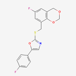 molecular formula C18H13F2NO3S B6622173 2-[(6-fluoro-4H-1,3-benzodioxin-8-yl)methylsulfanyl]-5-(4-fluorophenyl)-1,3-oxazole 