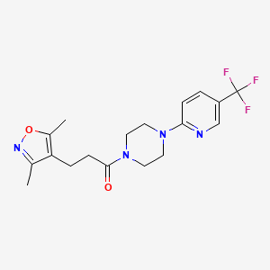 molecular formula C18H21F3N4O2 B6622183 3-(3,5-Dimethyl-4-isoxazolyl)-1-{4-[5-(trifluoromethyl)-2-pyridyl]piperazino}-1-propanone 